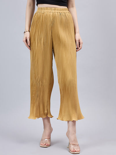 Gold Pleated Chiffon Palazzo One size