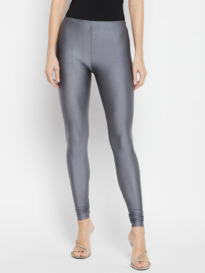 Dark Grey Metallic Leggings - Chudi Length