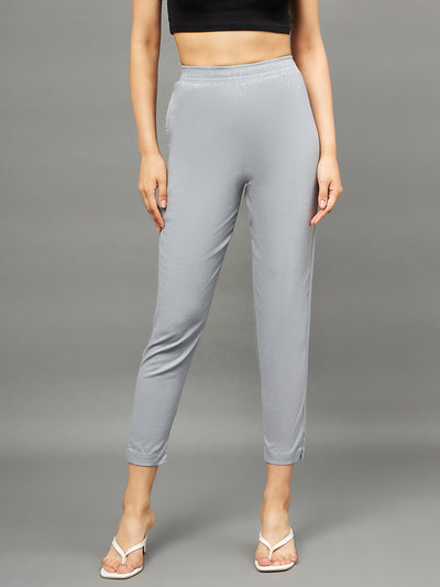 Grey Colour Straight Pant M