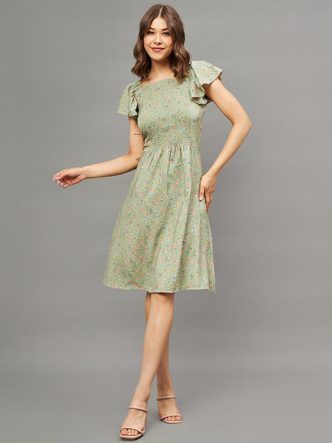 Floral Summery Dress pista green M