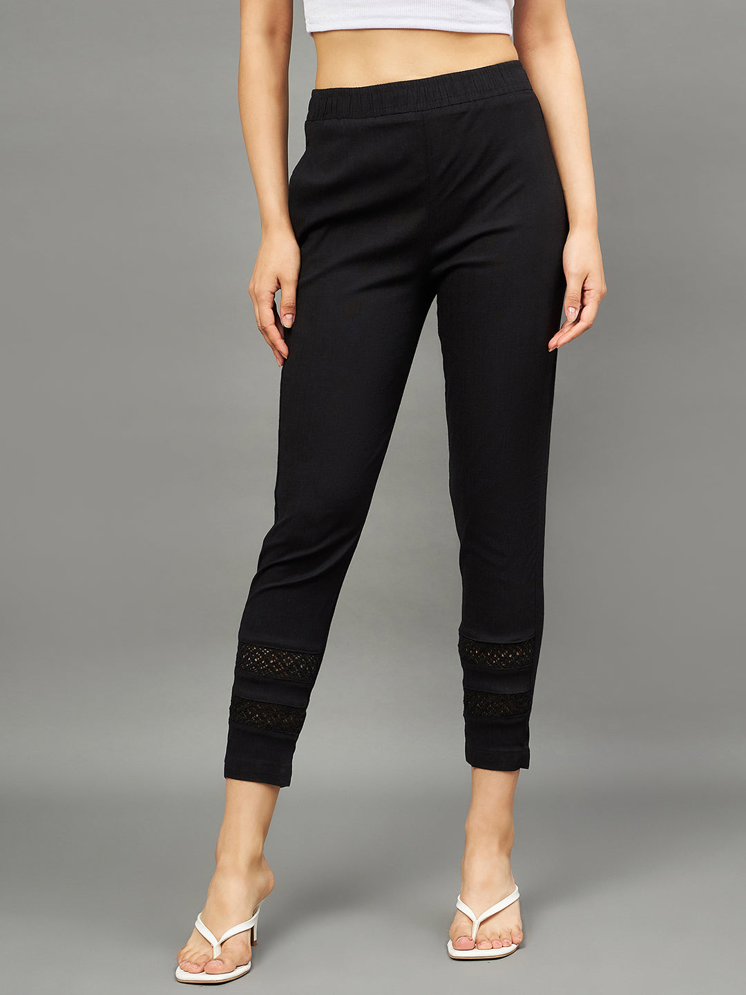 Black Colour Double Lace Pants – The Pajama Factory