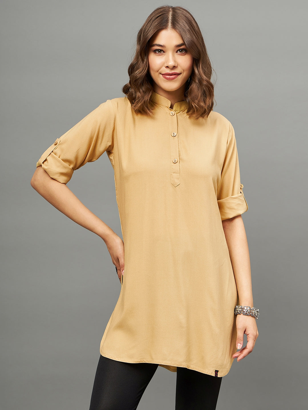 Bottle Green Solid Coloured Short Kurti - 32" Length