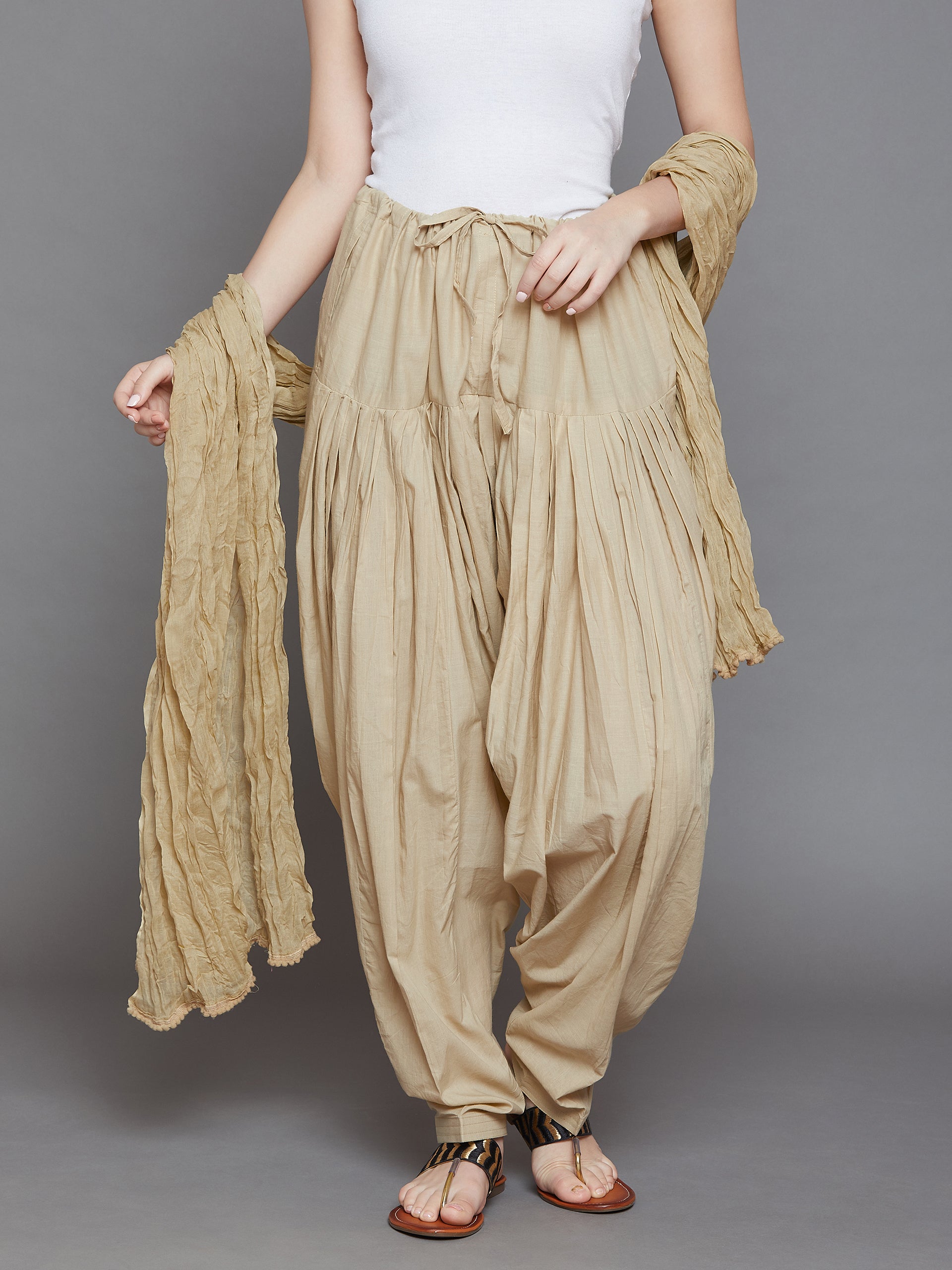 Fawn/Skin Cotton Plain Patiala with Dupatta