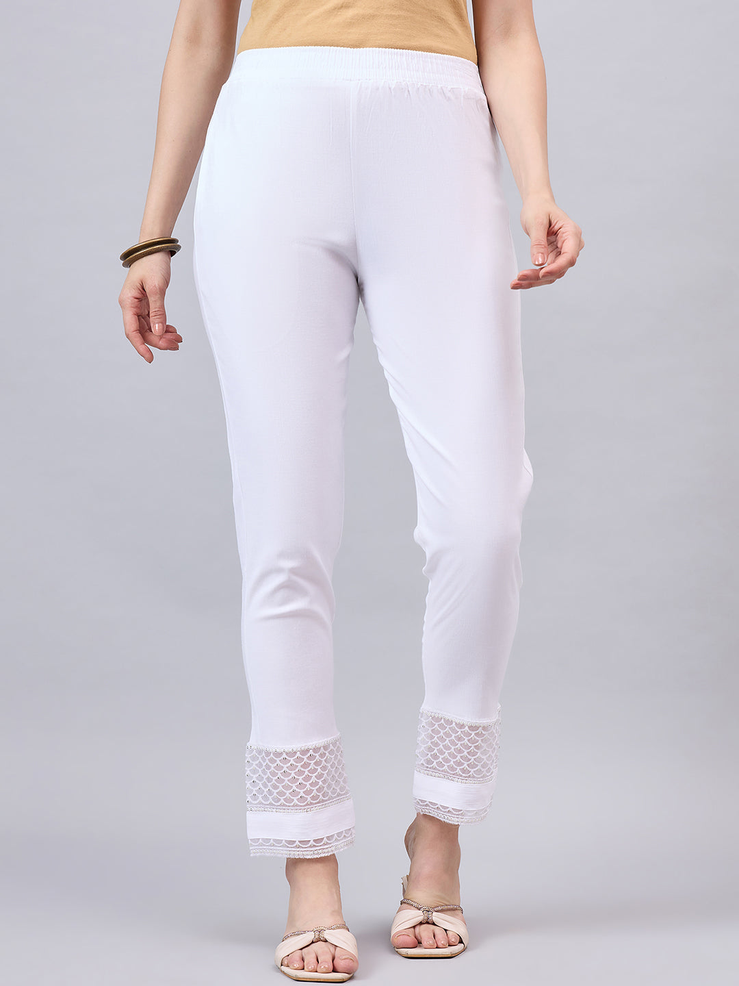 White Sequin Lace Pants