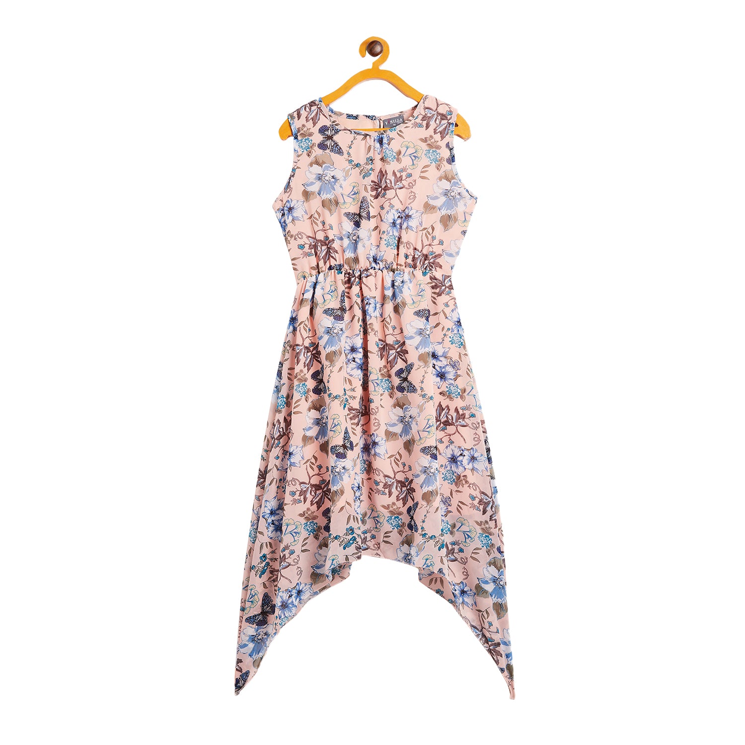 Kids Peach Designer Dress with Floral Pattern