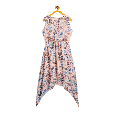 Kids Peach Designer Dress with Floral Pattern
