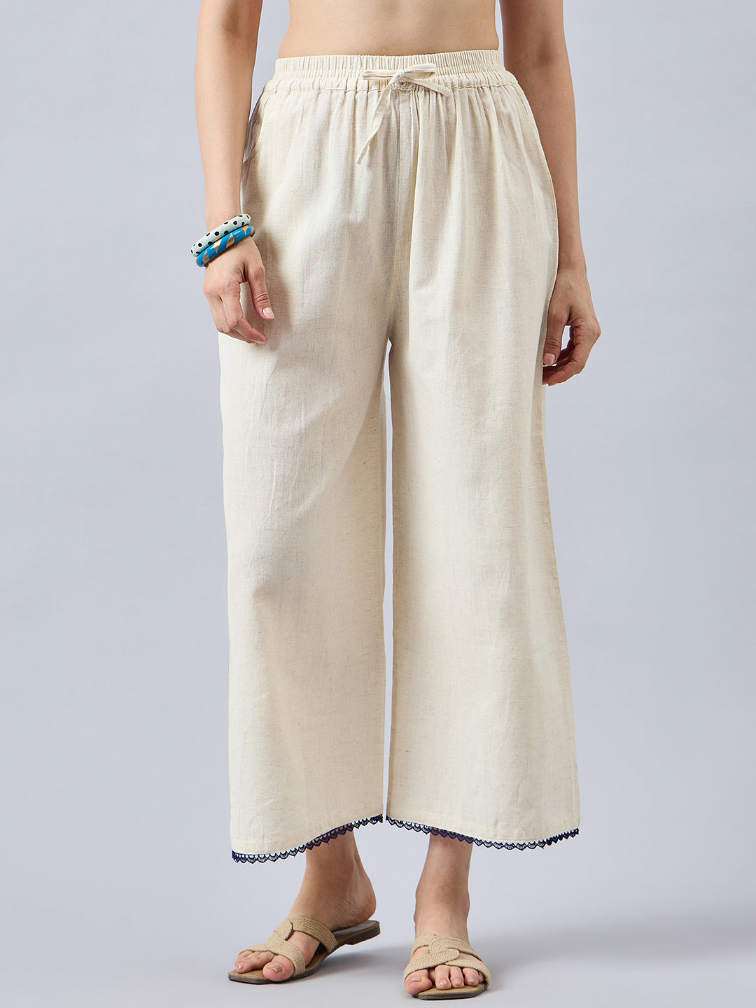 Cotton Palazzo With Royal Blue Lace Detailing