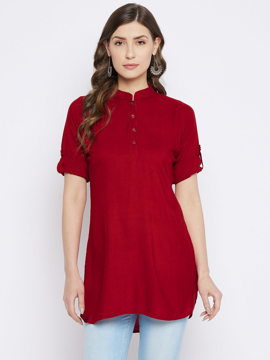 Maroon Solid Coloured Short Kurti - 32" length