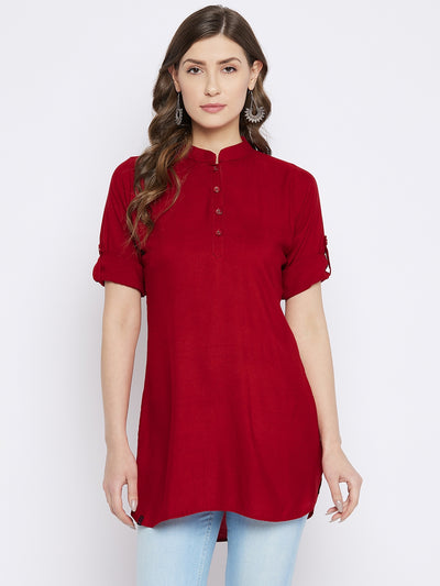 Maroon Solid Coloured Short Kurti - 32" length XL