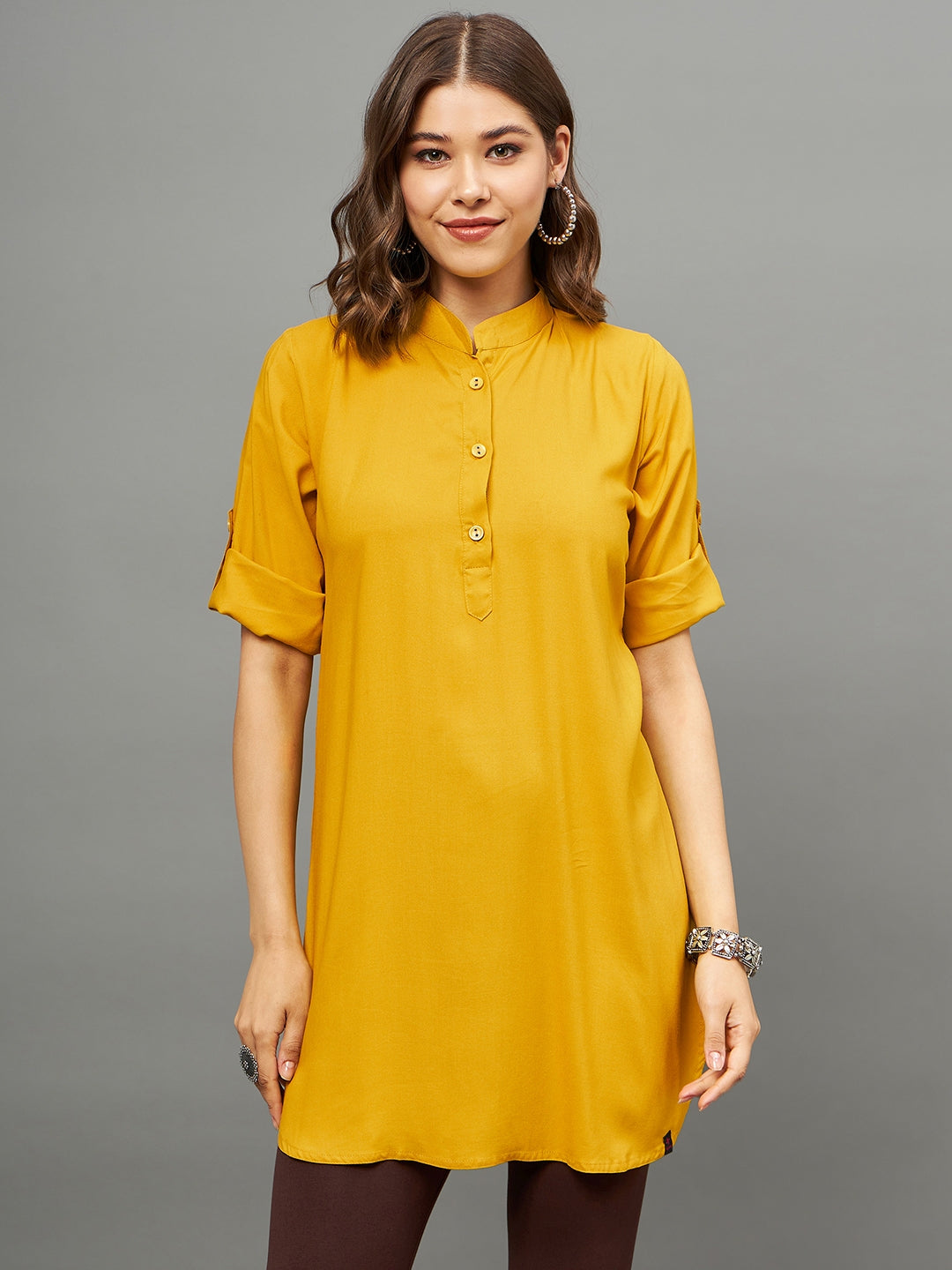 Bottle Green Solid Coloured Short Kurti - 32" Length