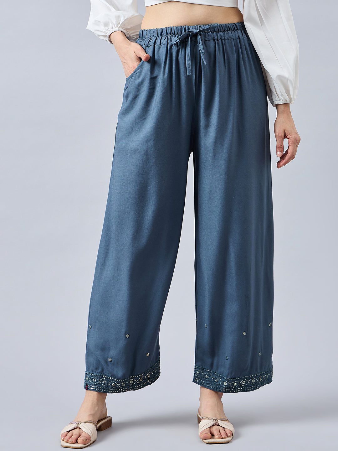 Grey Embellished Palazzo