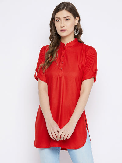 Red Solid Coloured Short Kurti - 32" Length M