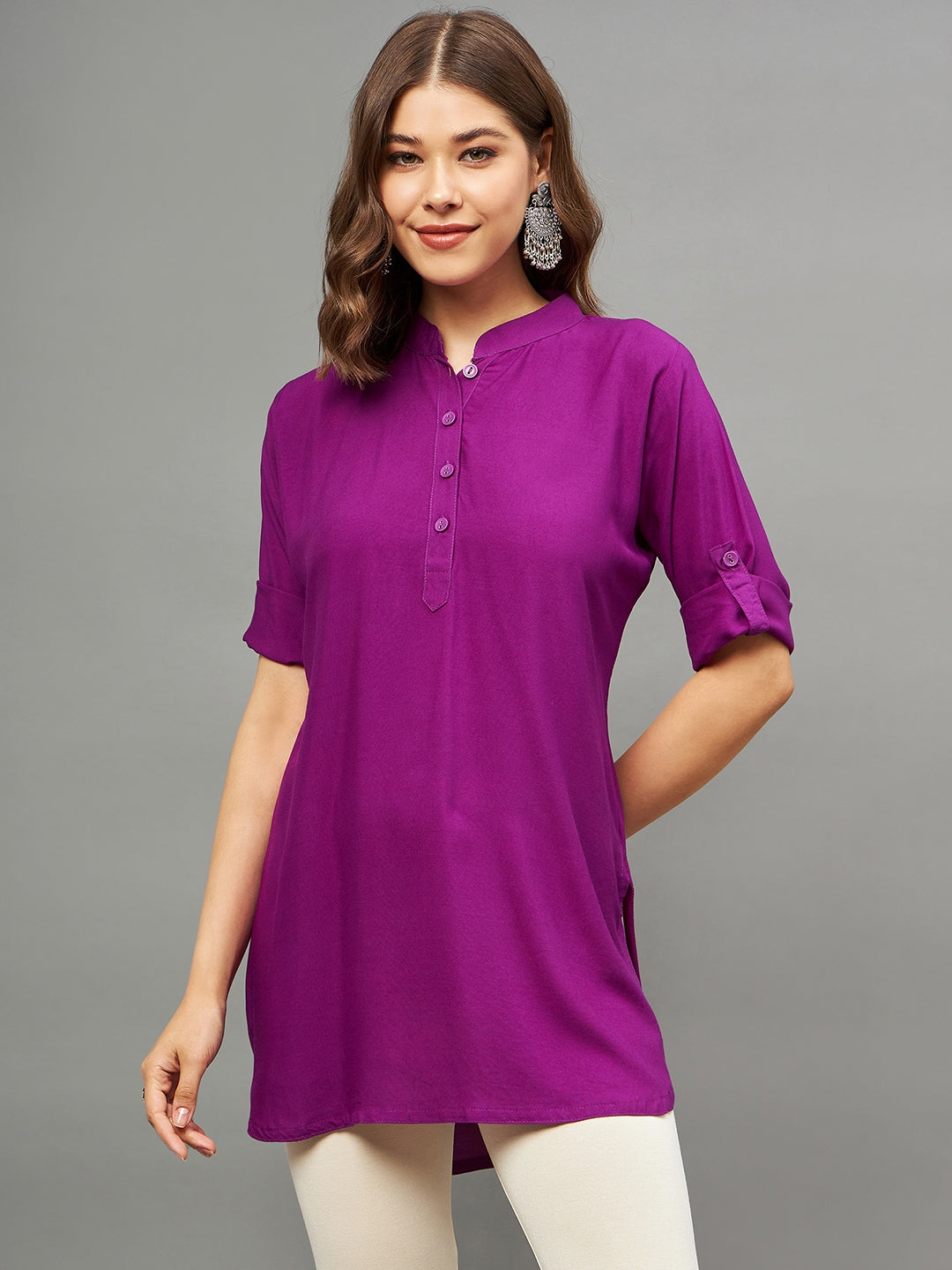 Purple Solid Coloured Short Kurti - 32" Length