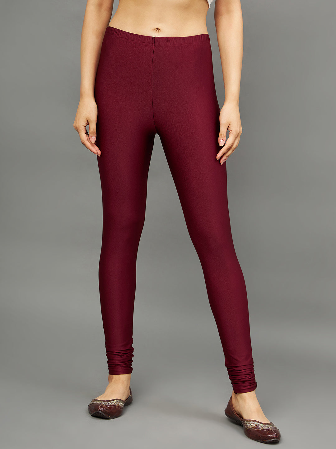 Maroon Metallic Leggings - Ankle Length