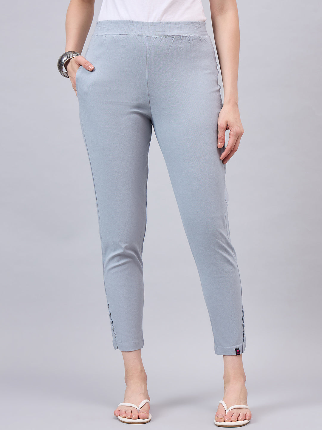 Light Grey Regular Fit Potli Pants