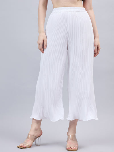White Pleated Chiffon Palazzo One size