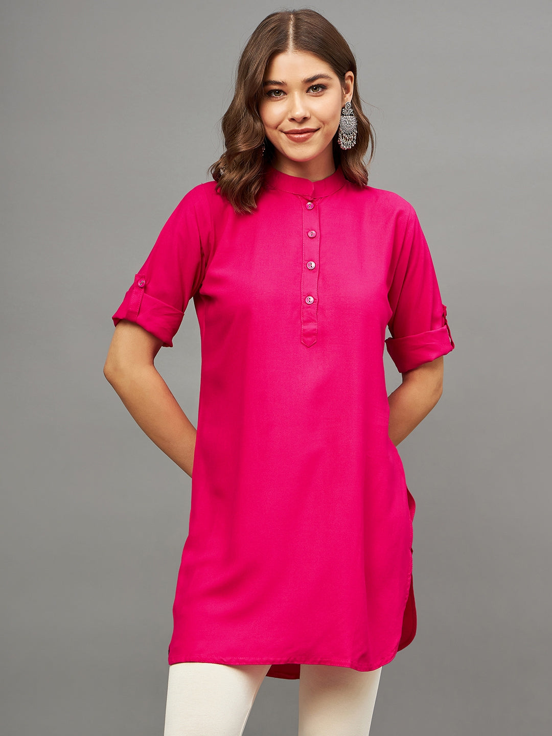 Bottle Green Solid Coloured Short Kurti - 32" Length