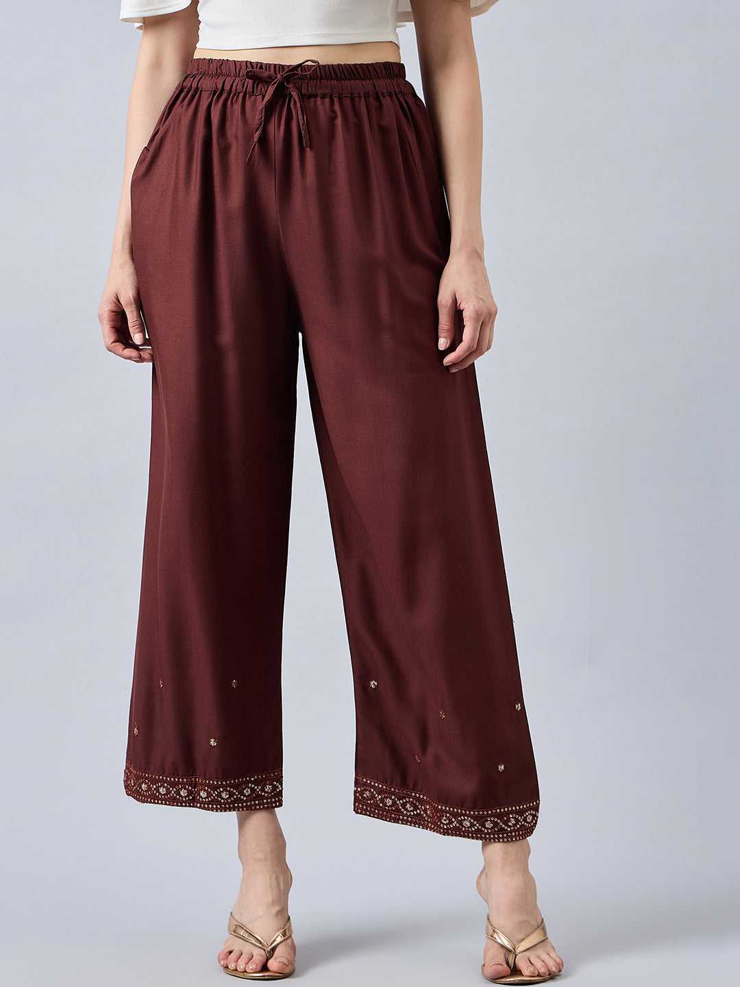 Brown Embellished Palazzo