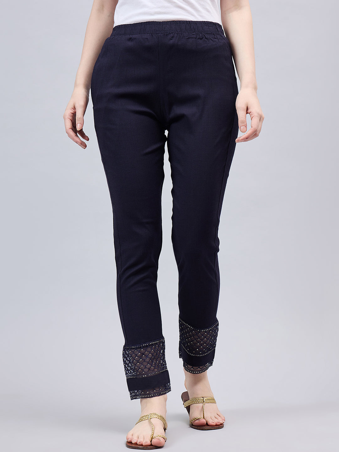 Navy Blue Sequin Lace Pants