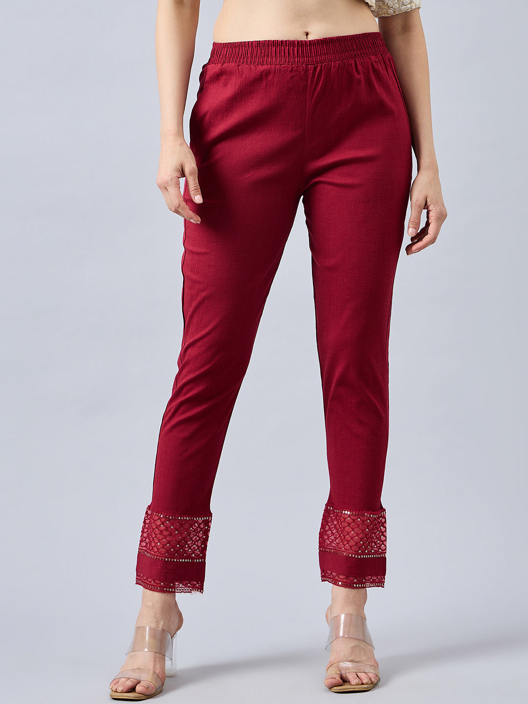 Maroon Sequin Lace Pants