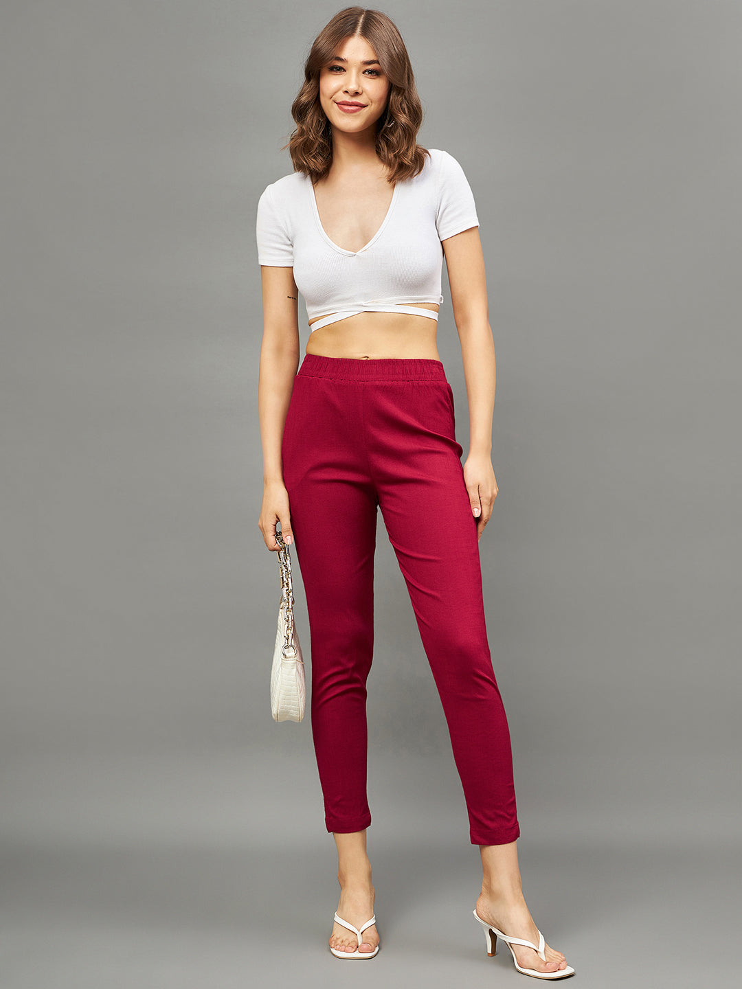 Maroon Colour Straight Pant L