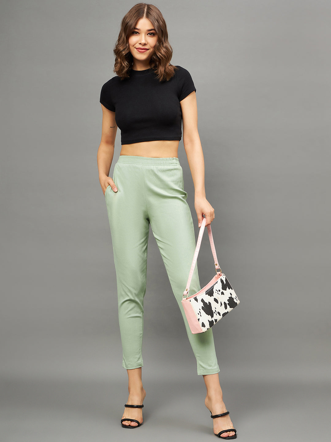 Pista Green Colour Straight Pant L