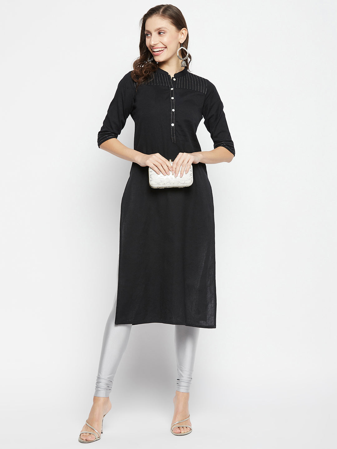 Cream Metallic Leggings - Ankle Length