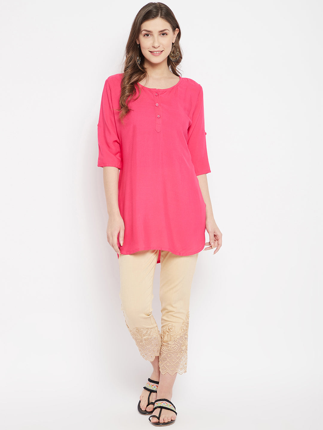 Skin Embroidery Lace Cotton Lycra Pants