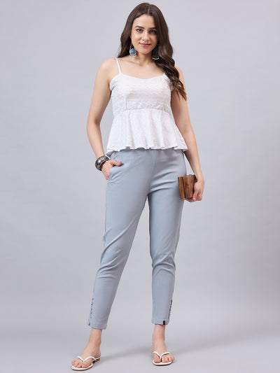 Light Grey Regular Fit Potli Pants