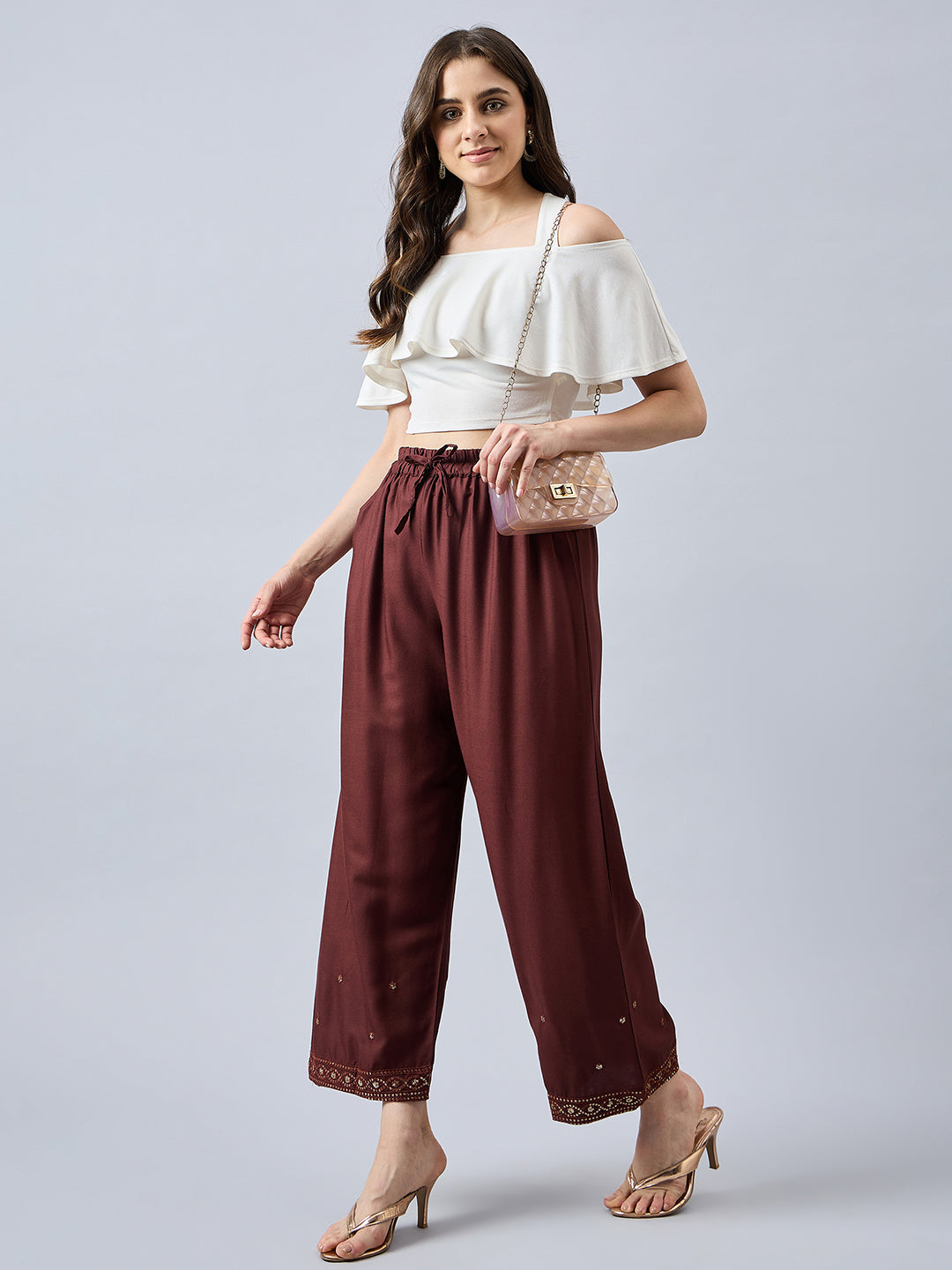 Brown Embellished Palazzo