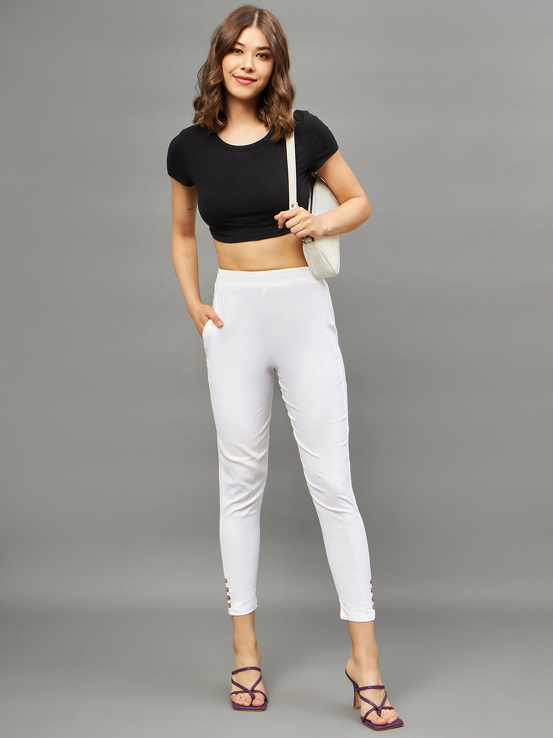 White Regular Fit Potli Pants L