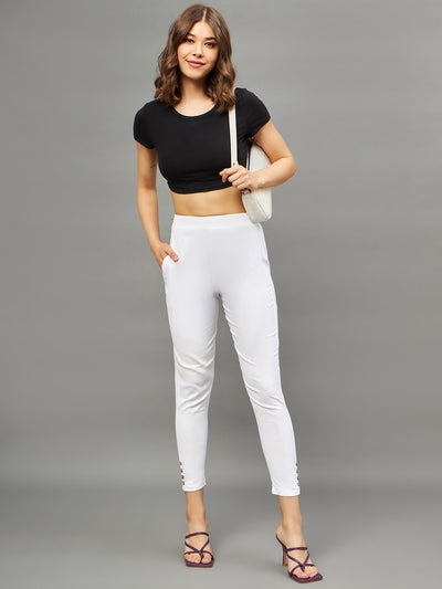 White Regular Fit Potli Pants L