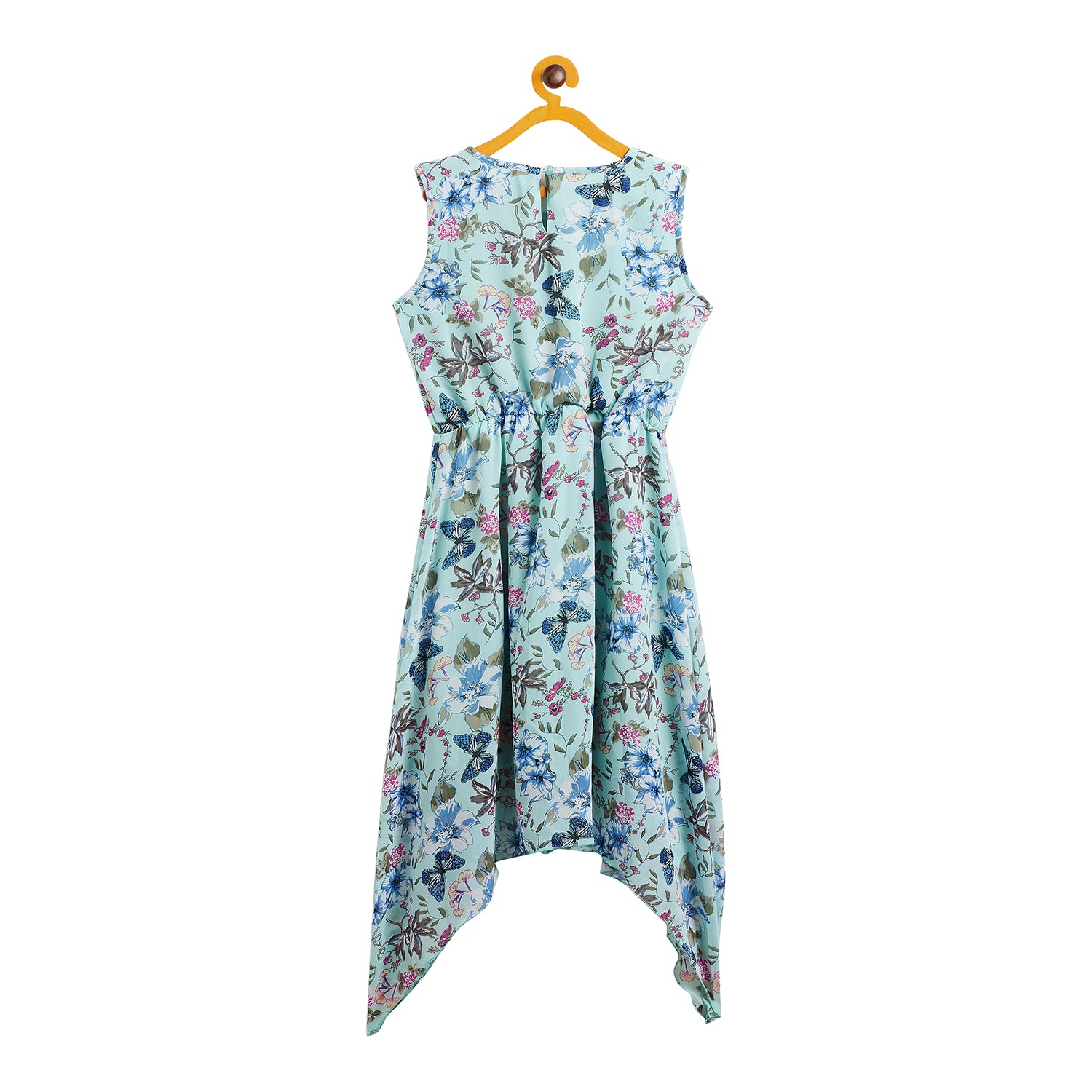 Kids Green Designer Dress with Floral Pattern