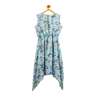 Kids Green Designer Dress with Floral Pattern