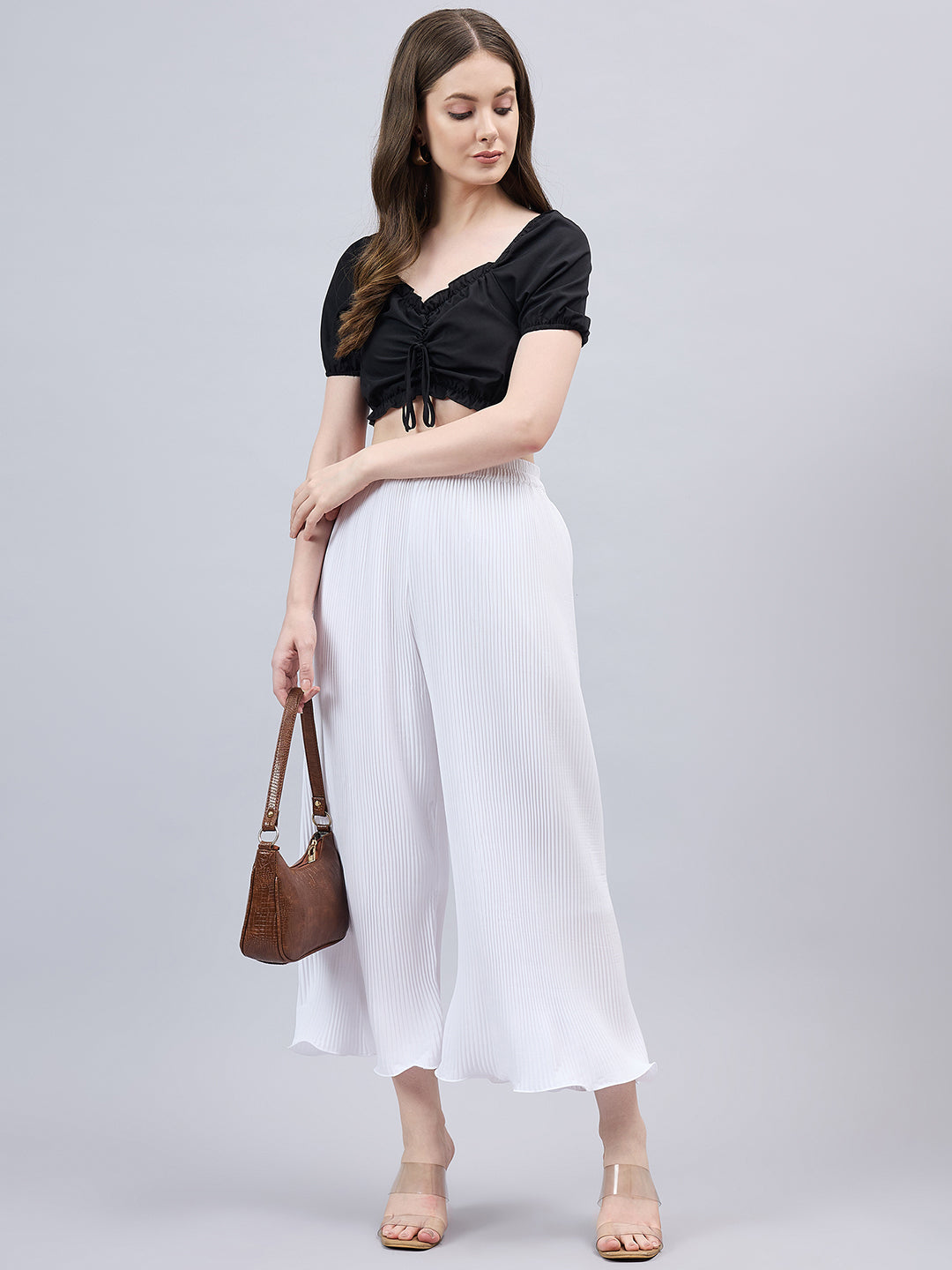 White Pleated Chiffon Palazzo