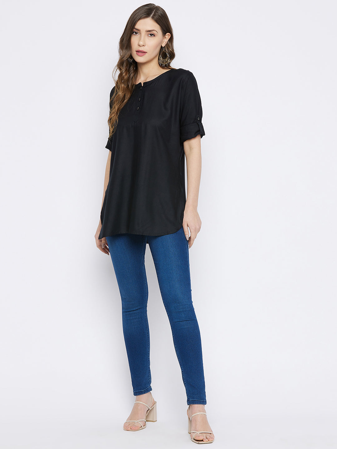 Black Solid Coloured Short Kurti - 32" Length