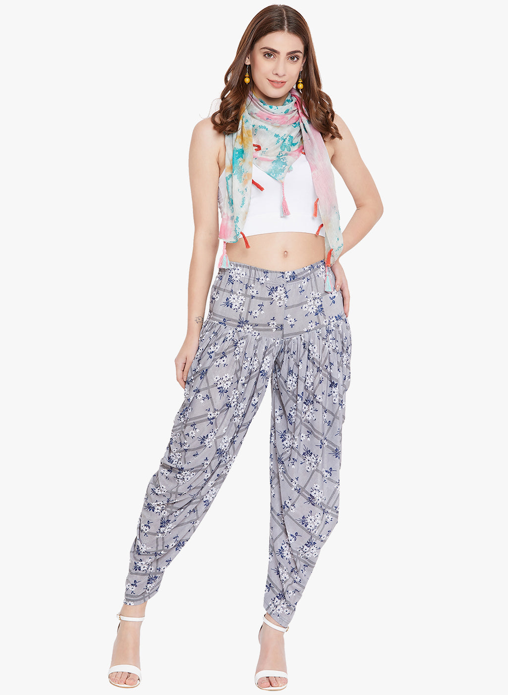 Lilac Floral Printed Dhoti Freesize