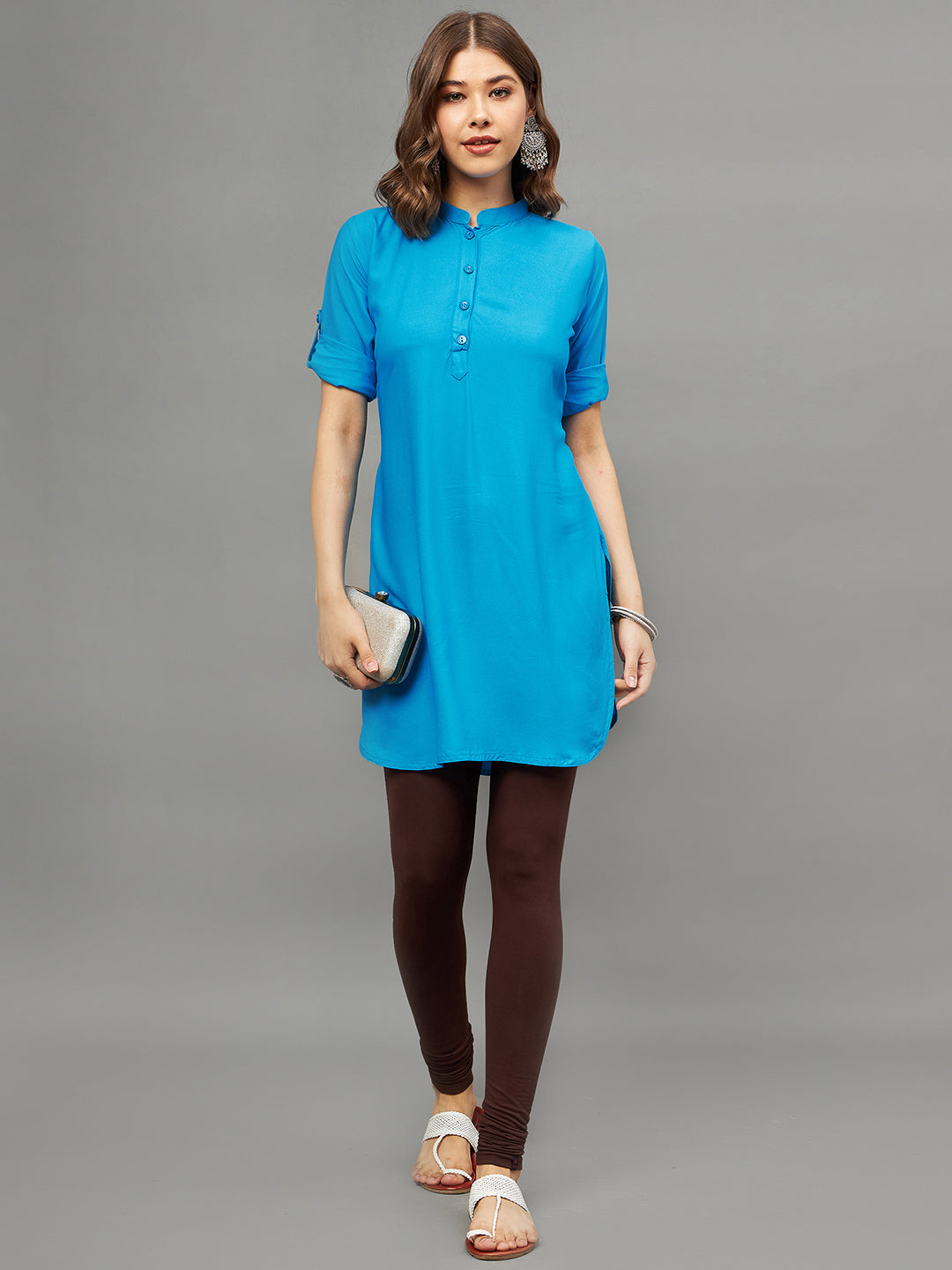 Bottle Green Solid Coloured Short Kurti - 32" Length