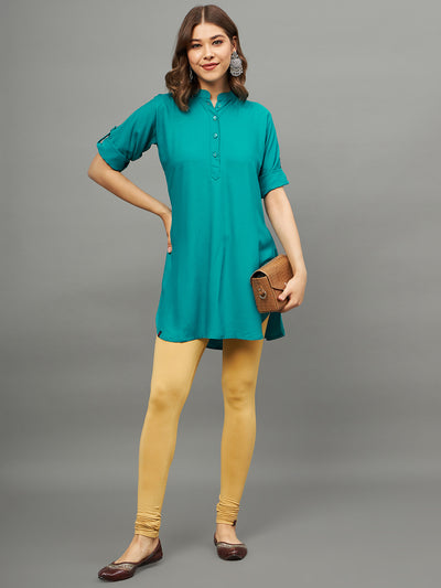 Bottle Green Solid Coloured Short Kurti - 32" Length