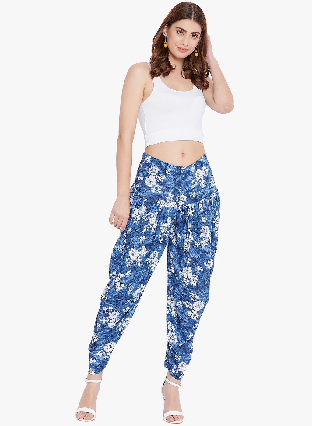Floral Blue Printed Dhoti Freesize