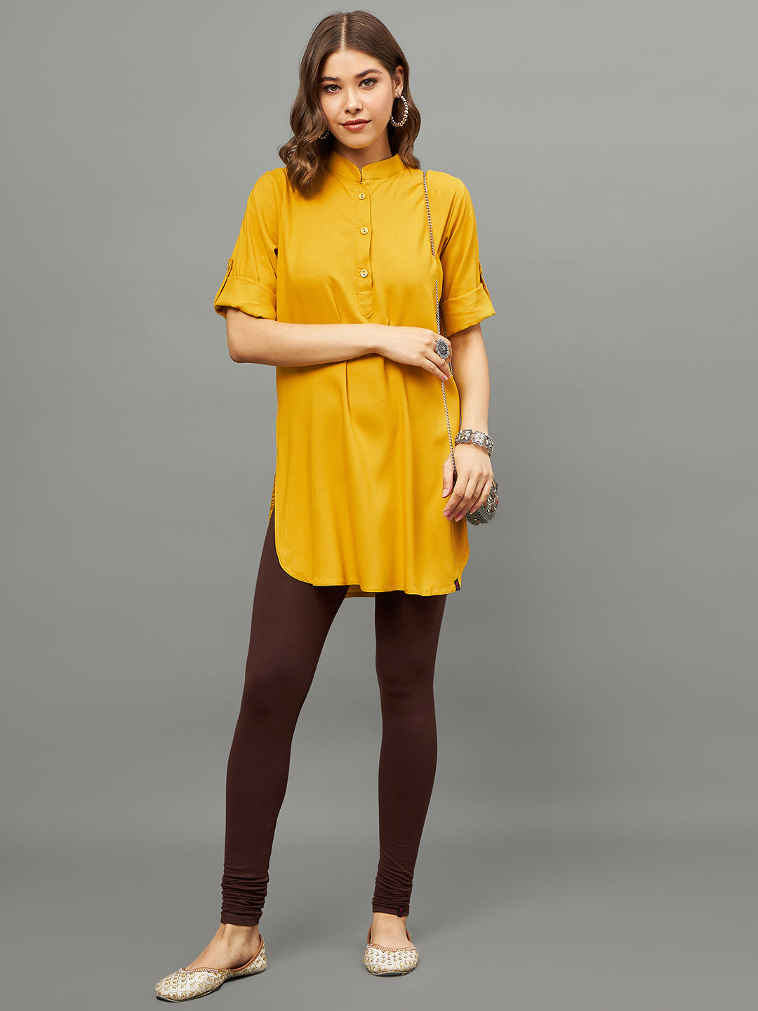 Bottle Green Solid Coloured Short Kurti - 32" Length