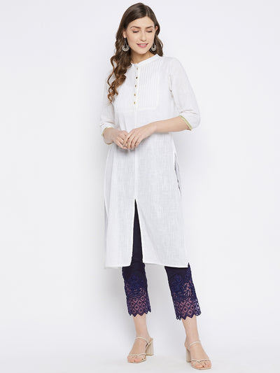 Navy Blue Embroidery Lace Cotton Lycra Pants