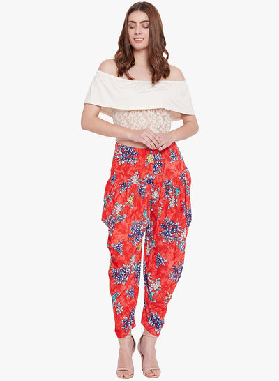 Floral Red Printed Dhoti Freesize