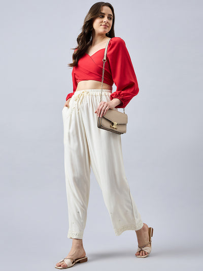 Off White Embellished Palazzo