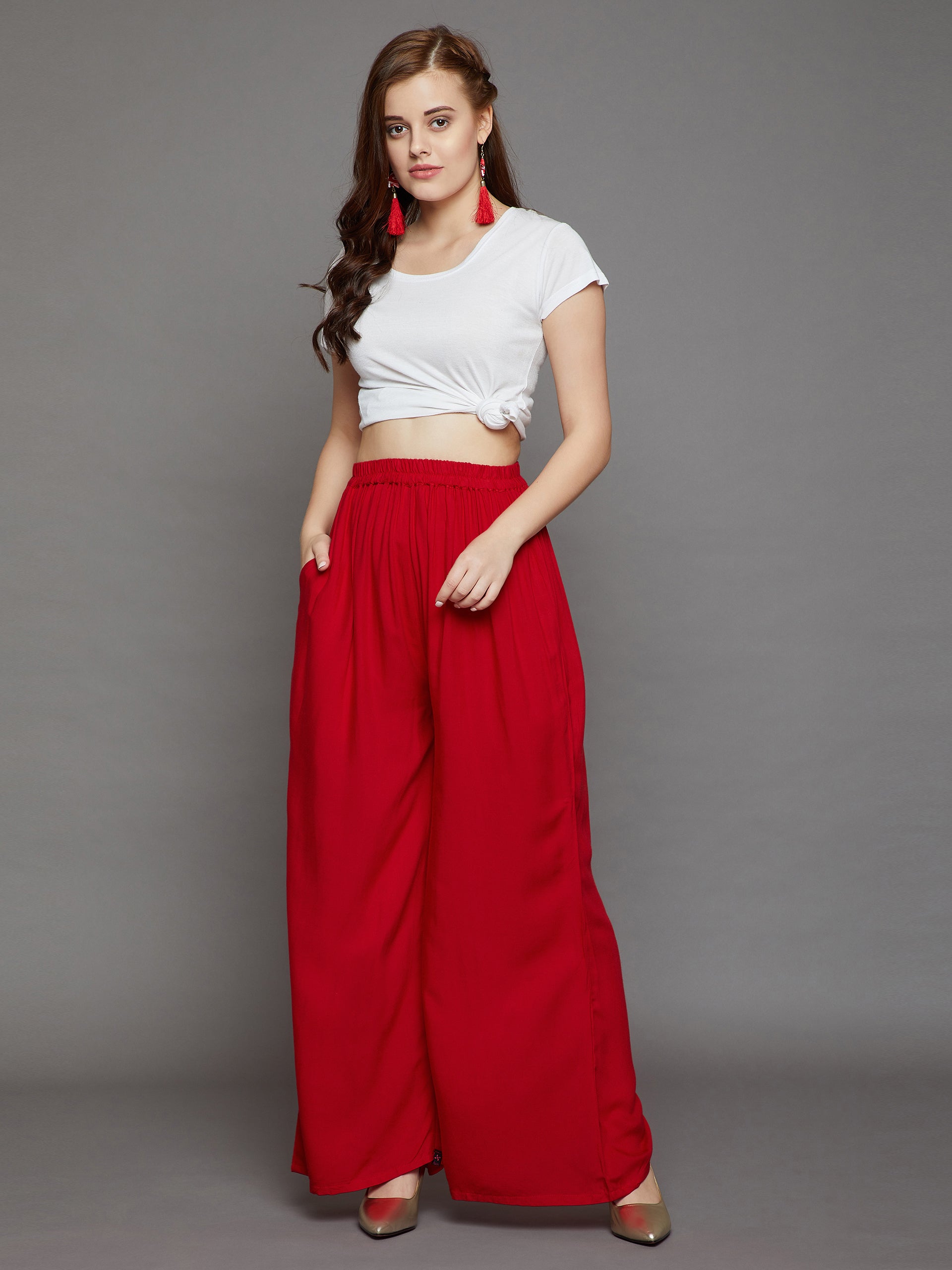 Buy YOLKI Red Palazzo Pant for womens Parallel Bottom Size XL at  Amazonin