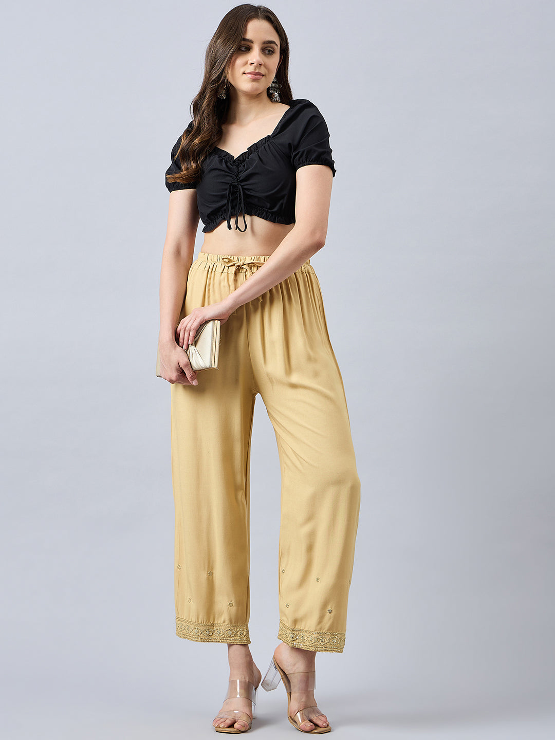 Beige Embellished Palazzo