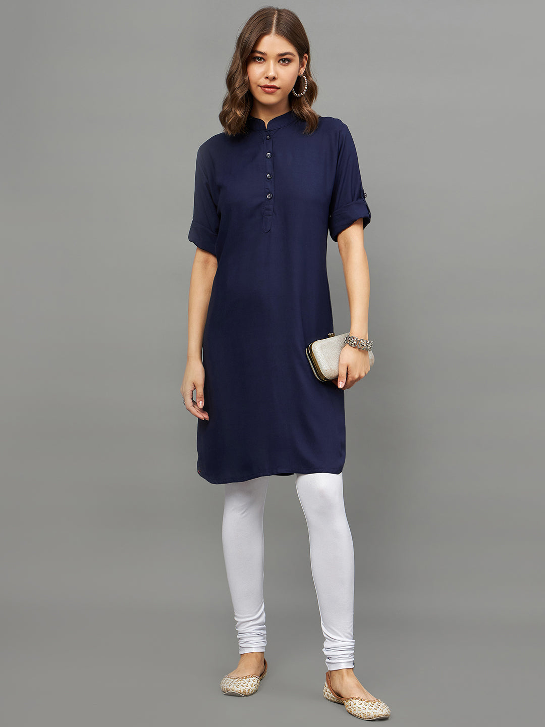 Bottle Green Solid Coloured Short Kurti - 32" Length