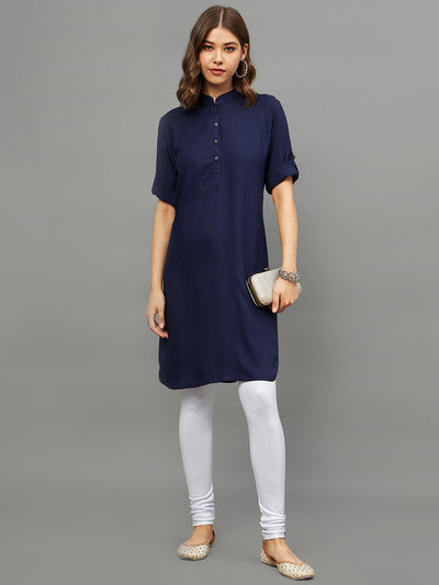 Bottle Green Solid Coloured Short Kurti - 32" Length