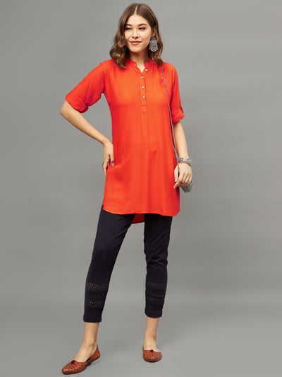 Bottle Green Solid Coloured Short Kurti - 32" Length