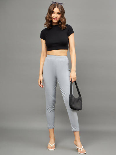 Grey Colour Straight Pant L